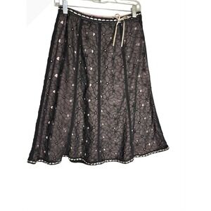 For Joseph Skirt Size 6 Black Floral Lace A-Line Midi Skirt Scalloped Hem Lined‎